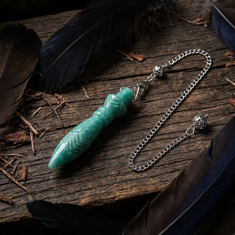 Olivenorma Crystal Carved Spear‑Tip Design Spiritual Symbol Pendulum - Amazonite - image 14
