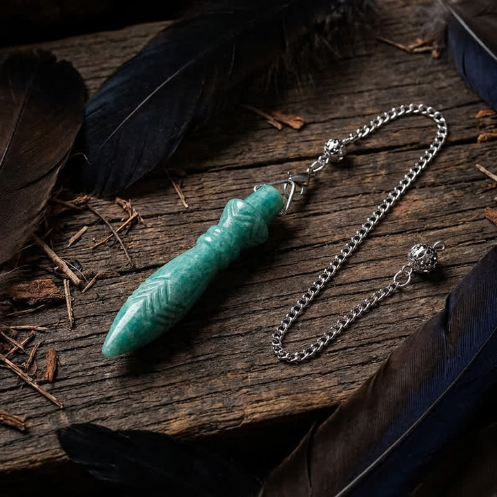 Olivenorma Crystal Carved Spear‑Tip Design Spiritual Symbol Pendulum - Amazonite - image 14