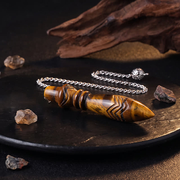 Olivenorma Crystal Carved Spear‑Tip Design Spiritual Symbol Pendulum - Tiger Eye - image 16
