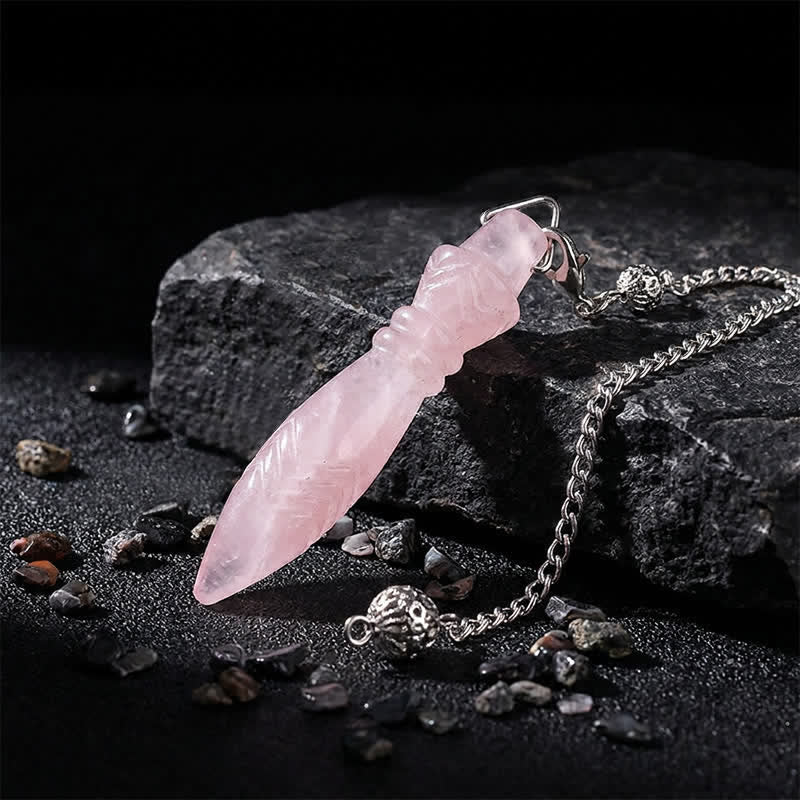 Olivenorma Crystal Carved Spear‑Tip Design Spiritual Symbol Pendulum - Rose Quartz - image 18