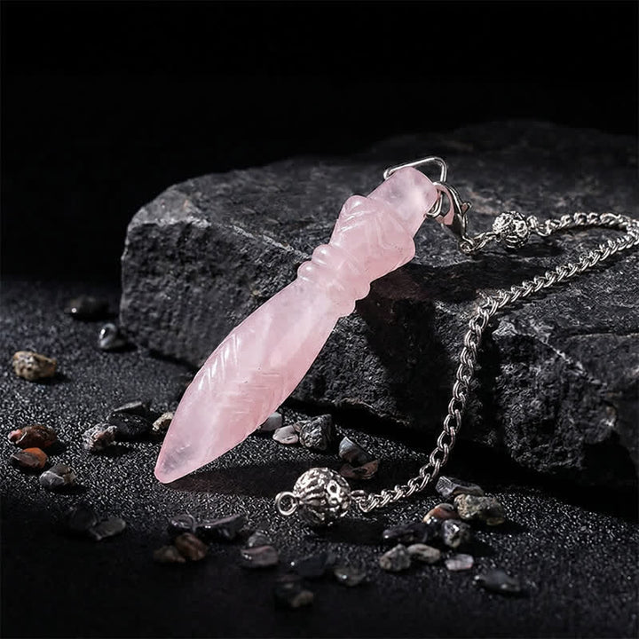 Olivenorma Crystal Carved Spear‑Tip Design Spiritual Symbol Pendulum - Rose Quartz - image 18