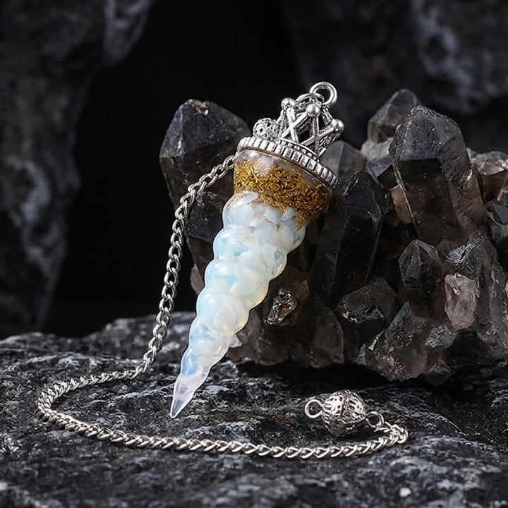 Olivenorma Crystal Chip Spiral Cone Design Energy Symbol Pendulum - Synthetic Opal - image 3