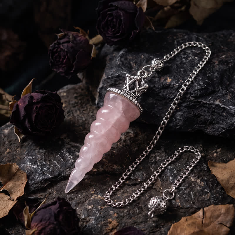 Olivenorma Crystal Chip Spiral Cone Design Energy Symbol Pendulum - Rose Quartz - image 5