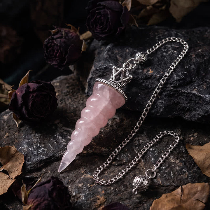 Olivenorma Crystal Chip Spiral Cone Design Energy Symbol Pendulum - Rose Quartz - image 5