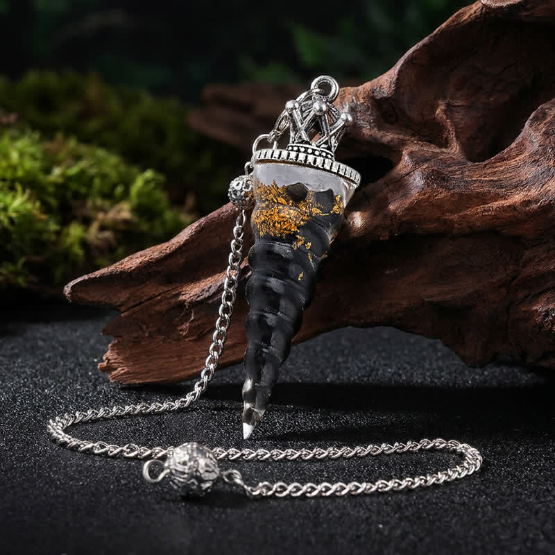 Olivenorma Crystal Chip Spiral Cone Design Energy Symbol Pendulum - Obsidian - image 7