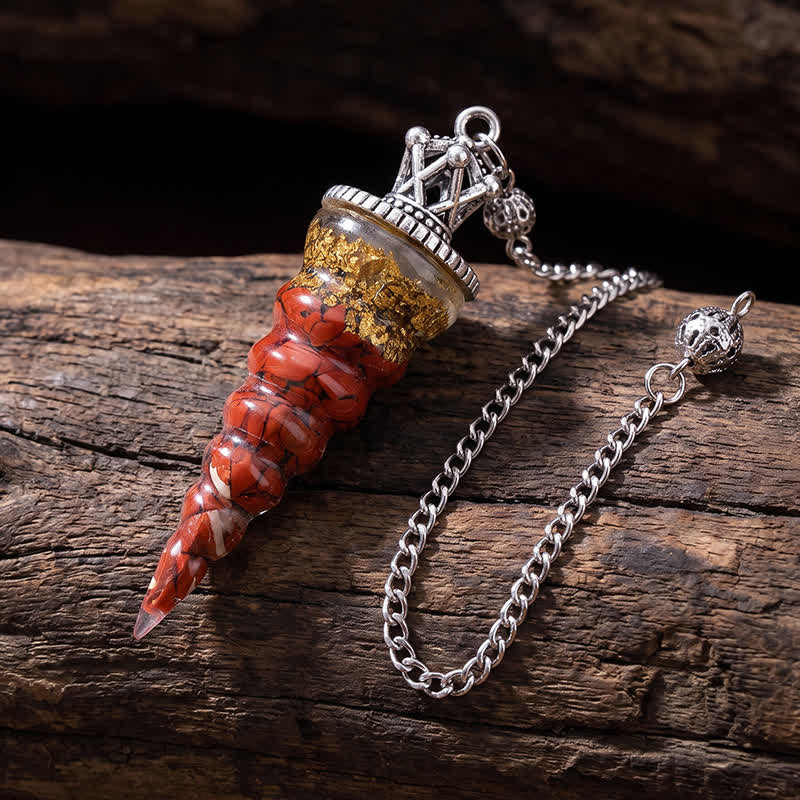 Olivenorma Crystal Chip Spiral Cone Design Energy Symbol Pendulum - Red Jasper - image 9