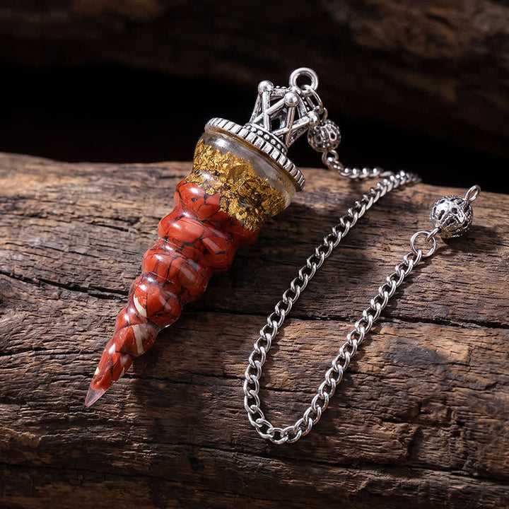 Olivenorma Crystal Chip Spiral Cone Design Energy Symbol Pendulum - Red Jasper - image 9