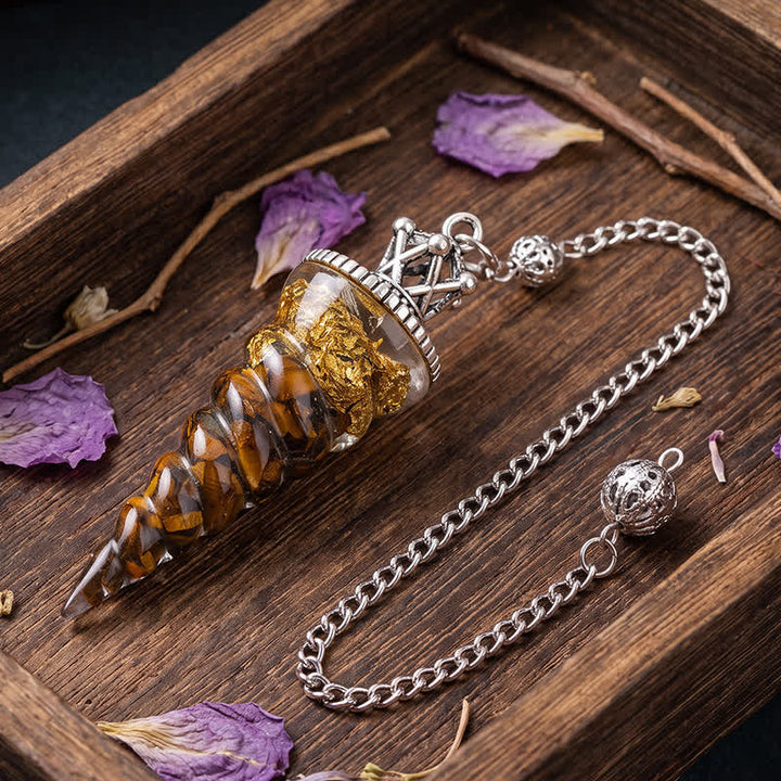 Olivenorma Crystal Chip Spiral Cone Design Energy Symbol Pendulum - Tiger Eye - image 11