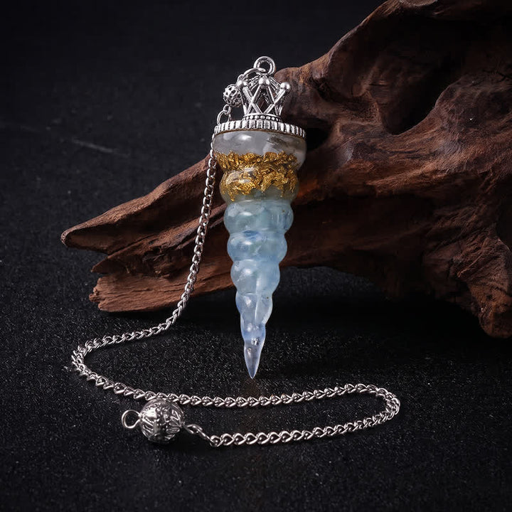 Olivenorma Crystal Chip Spiral Cone Design Energy Symbol Pendulum - Aquamarine - image 13