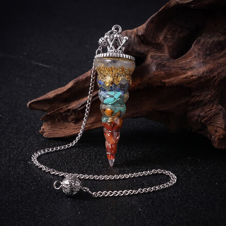 Olivenorma Crystal Chip Spiral Cone Design Energy Symbol Pendulum - Colorful Stone - image 19