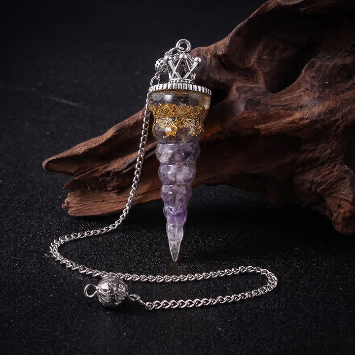 Olivenorma Crystal Chip Spiral Cone Design Energy Symbol Pendulum - Amethyst - image 22
