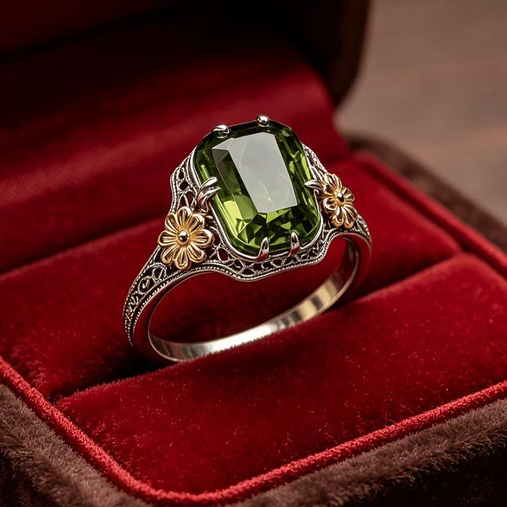 FREE Today: Silvery Golden Two Tone Flower Synthetic Emerald Stone Wedding Ring - image 2