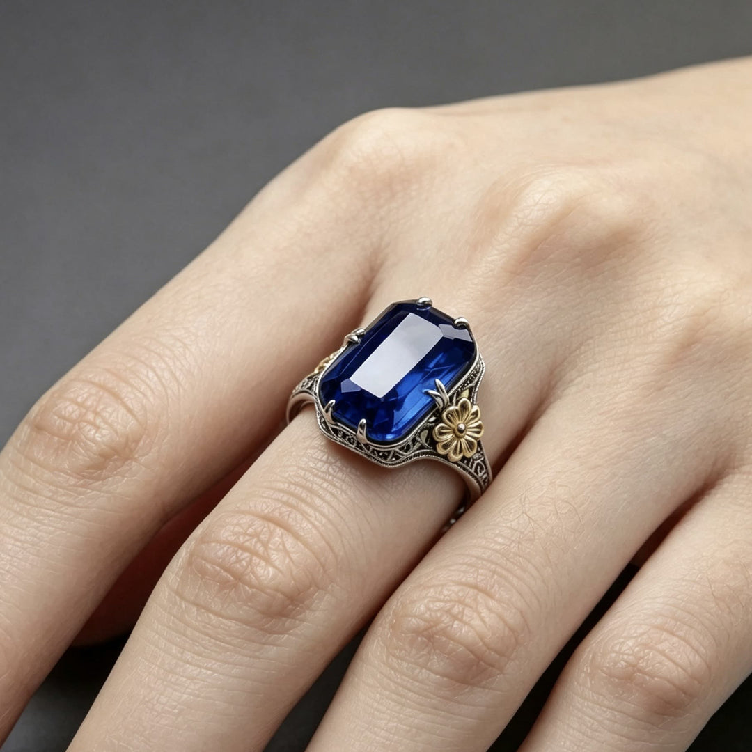 FREE Today: Silvery Golden Two Tone Flower Synthetic Emerald Stone Wedding Ring - image 12