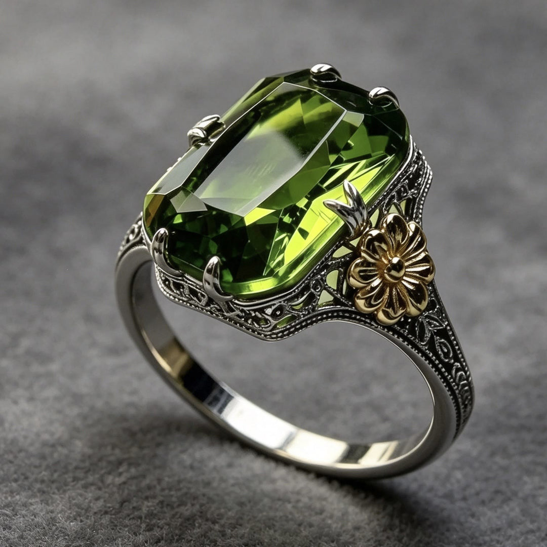 FREE Today: Silvery Golden Two Tone Flower Synthetic Emerald Stone Wedding Ring - image 4