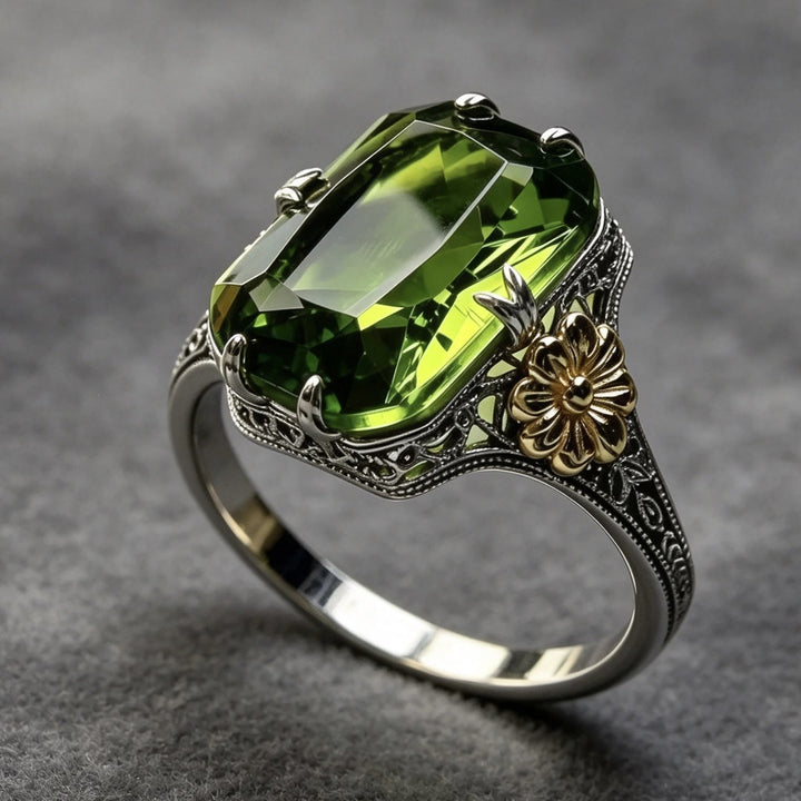 FREE Today: Silvery Golden Two Tone Flower Synthetic Emerald Stone Wedding Ring - image 4
