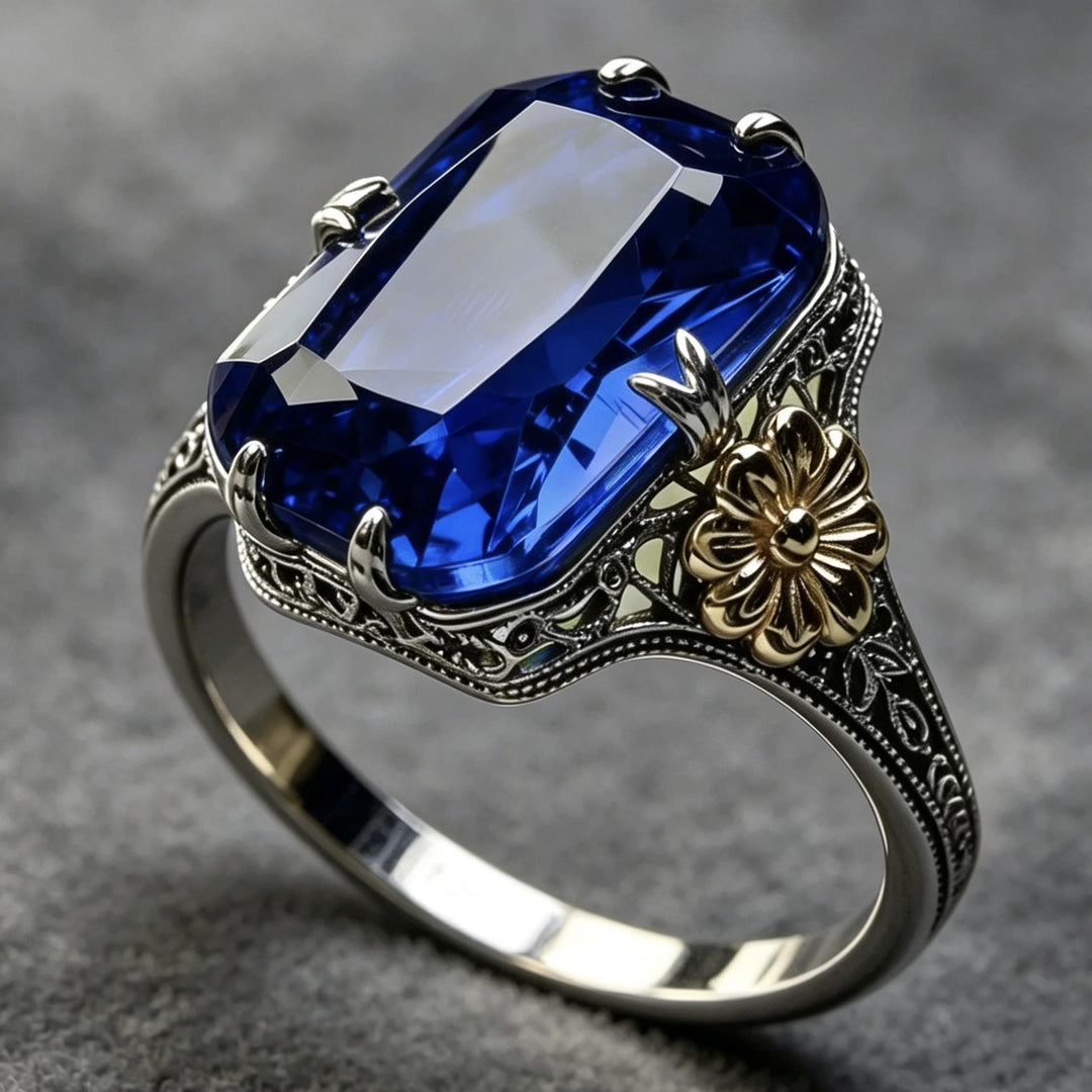 FREE Today: Silvery Golden Two Tone Flower Synthetic Emerald Stone Wedding Ring - image 13