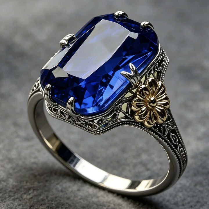 FREE Today: Silvery Golden Two Tone Flower Synthetic Emerald Stone Wedding Ring - image 13