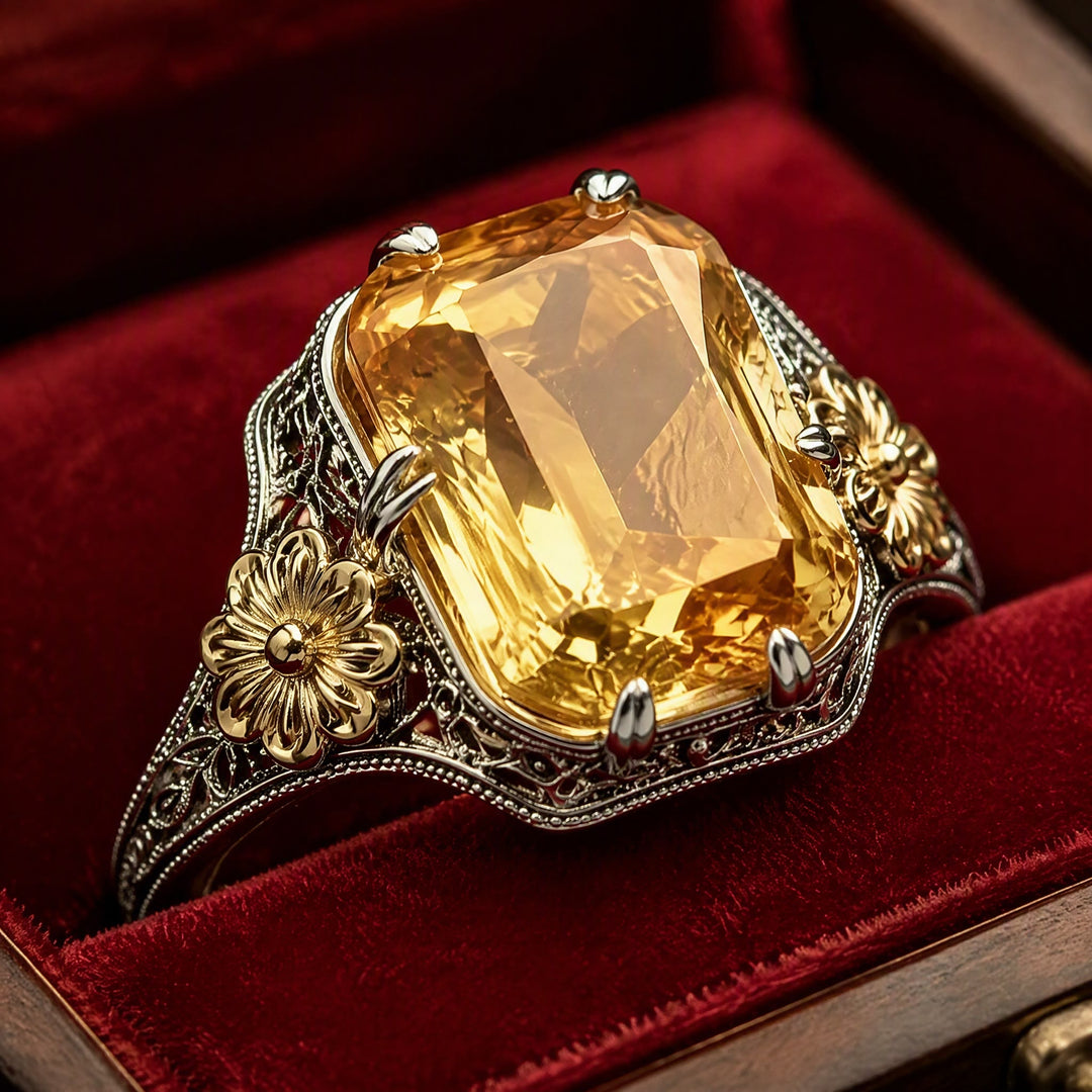 FREE Today: Silvery Golden Two Tone Flower Synthetic Emerald Stone Wedding Ring - image 7