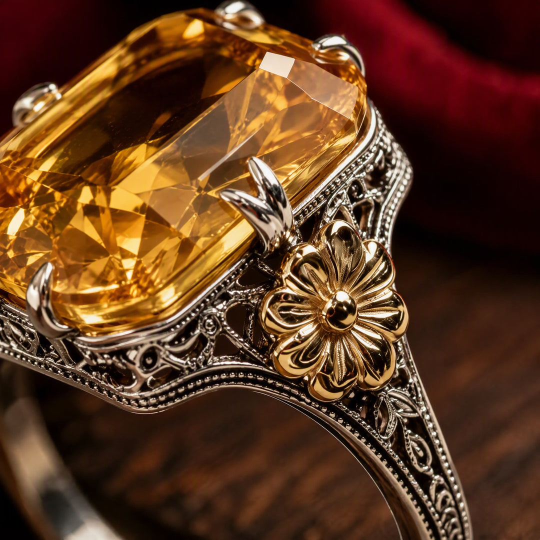 FREE Today: Silvery Golden Two Tone Flower Synthetic Emerald Stone Wedding Ring - image 10
