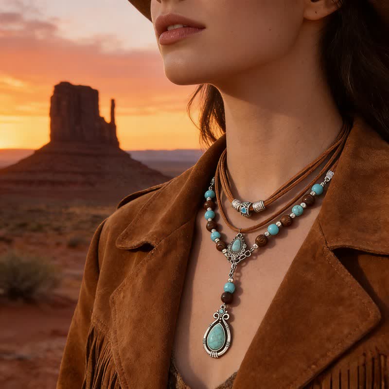 FREE Today: 2Pcs Vintage Turquoise Beads Multi-Layer Necklaces for Women Bohemian Ethnic Style - image 1