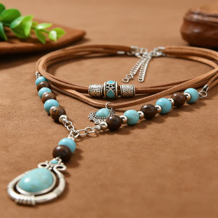 FREE Today: 2Pcs Vintage Turquoise Beads Multi-Layer Necklaces for Women Bohemian Ethnic Style - image 5