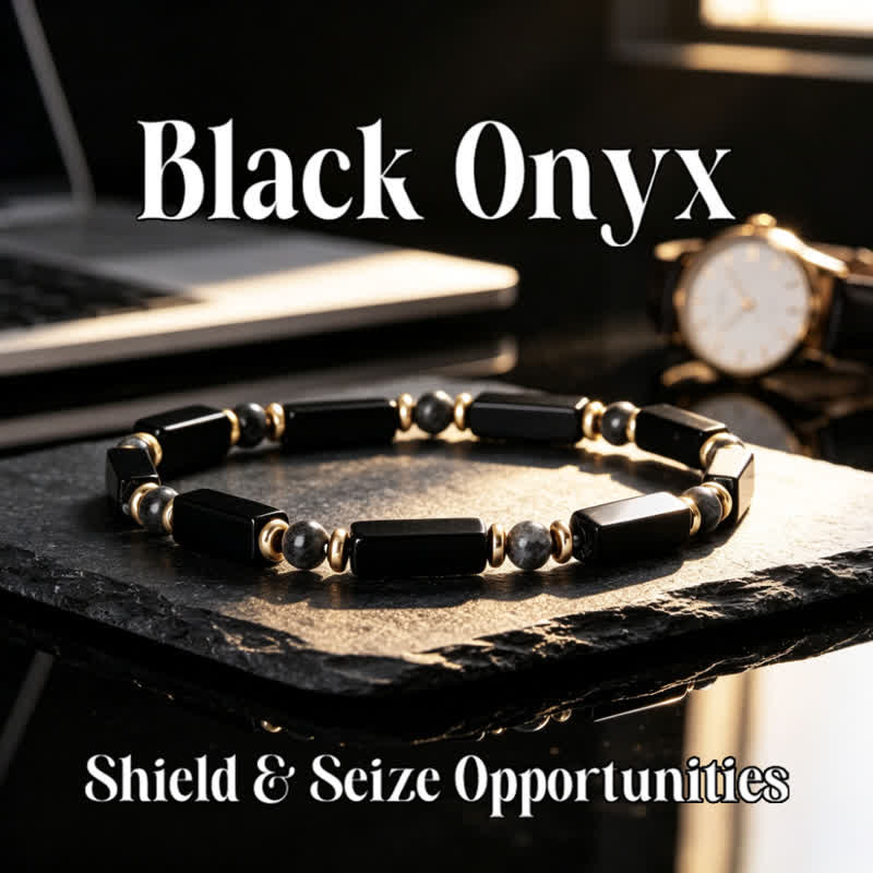 FREE Today: "Seize Opportunities" Black Onyx Labradorite Rectangular Beaded Natural Stone Healing Bracelet - Black Onyx&Obsidian - image 0