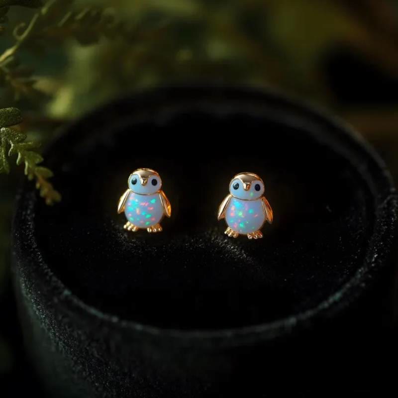 Olivenorma Tiny Frog Penguin Swan White Fire Opal Stud Animal Earrings Lover Gift - image 14