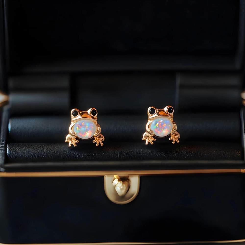 FREE Today: Tiny Frog Penguin Swan White Fire Opal Stud Animal Earrings Lover Gift - image 6