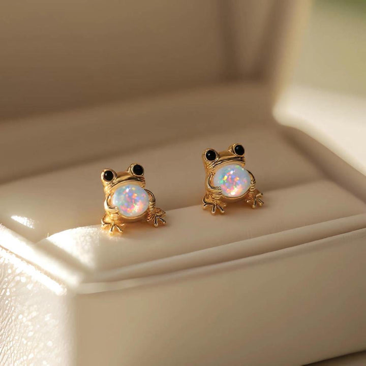 Olivenorma Tiny Frog Penguin Swan White Fire Opal Stud Animal Earrings Lover Gift - image 4