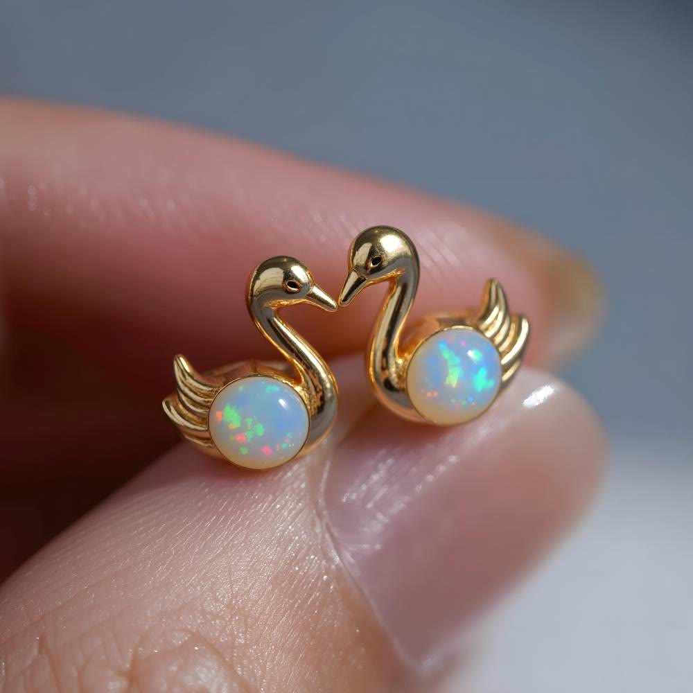 Olivenorma Tiny Frog Penguin Swan White Fire Opal Stud Animal Earrings Lover Gift - image 16