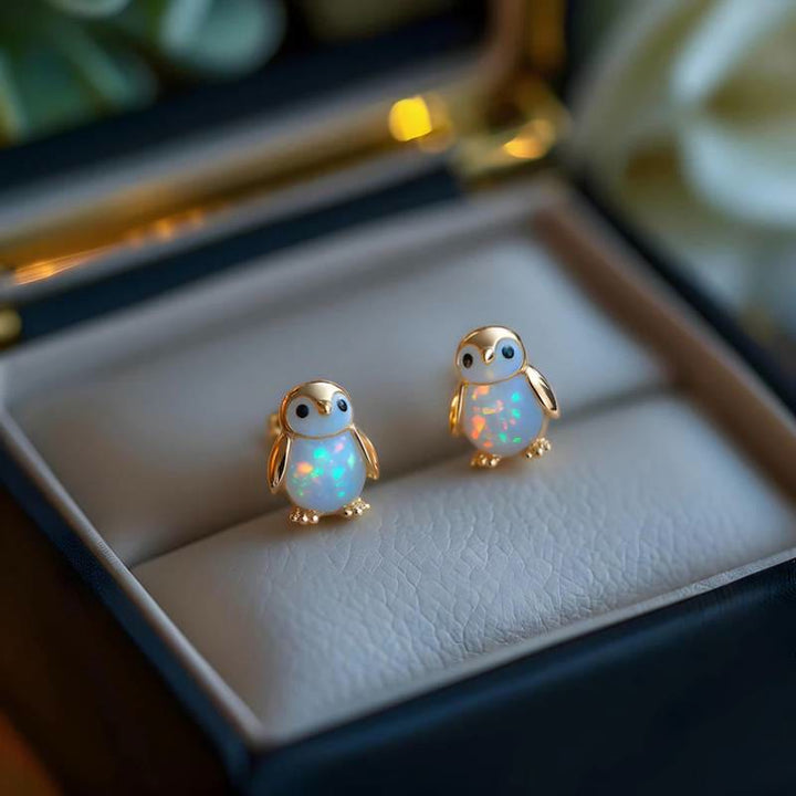 FREE Today: Tiny Frog Penguin Swan White Fire Opal Stud Animal Earrings Lover Gift - image 13