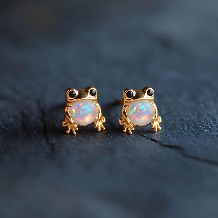 Olivenorma Tiny Frog Penguin Swan White Fire Opal Stud Animal Earrings Lover Gift - image 5