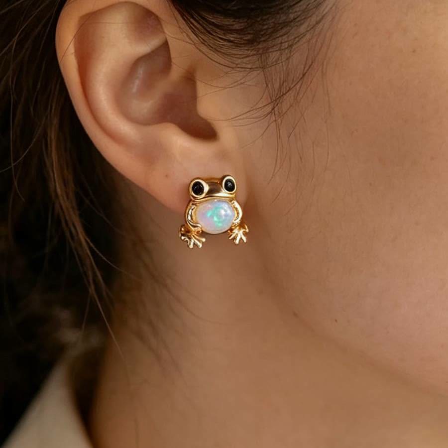 Olivenorma Tiny Frog Penguin Swan White Fire Opal Stud Animal Earrings Lover Gift - image 1