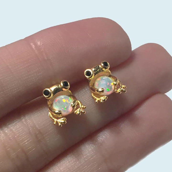 Olivenorma Tiny Frog Penguin Swan White Fire Opal Stud Animal Earrings Lover Gift - image 3
