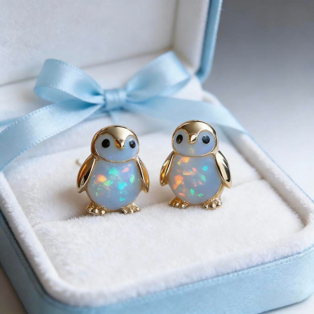 Olivenorma Tiny Frog Penguin Swan White Fire Opal Stud Animal Earrings Lover Gift - image 11