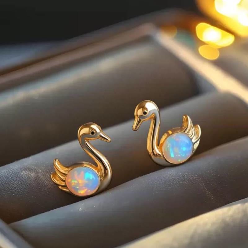 Olivenorma Tiny Frog Penguin Swan White Fire Opal Stud Animal Earrings Lover Gift - image 19