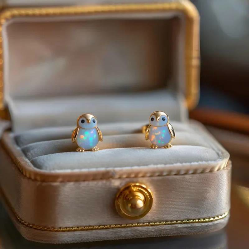 Olivenorma Tiny Frog Penguin Swan White Fire Opal Stud Animal Earrings Lover Gift - image 12