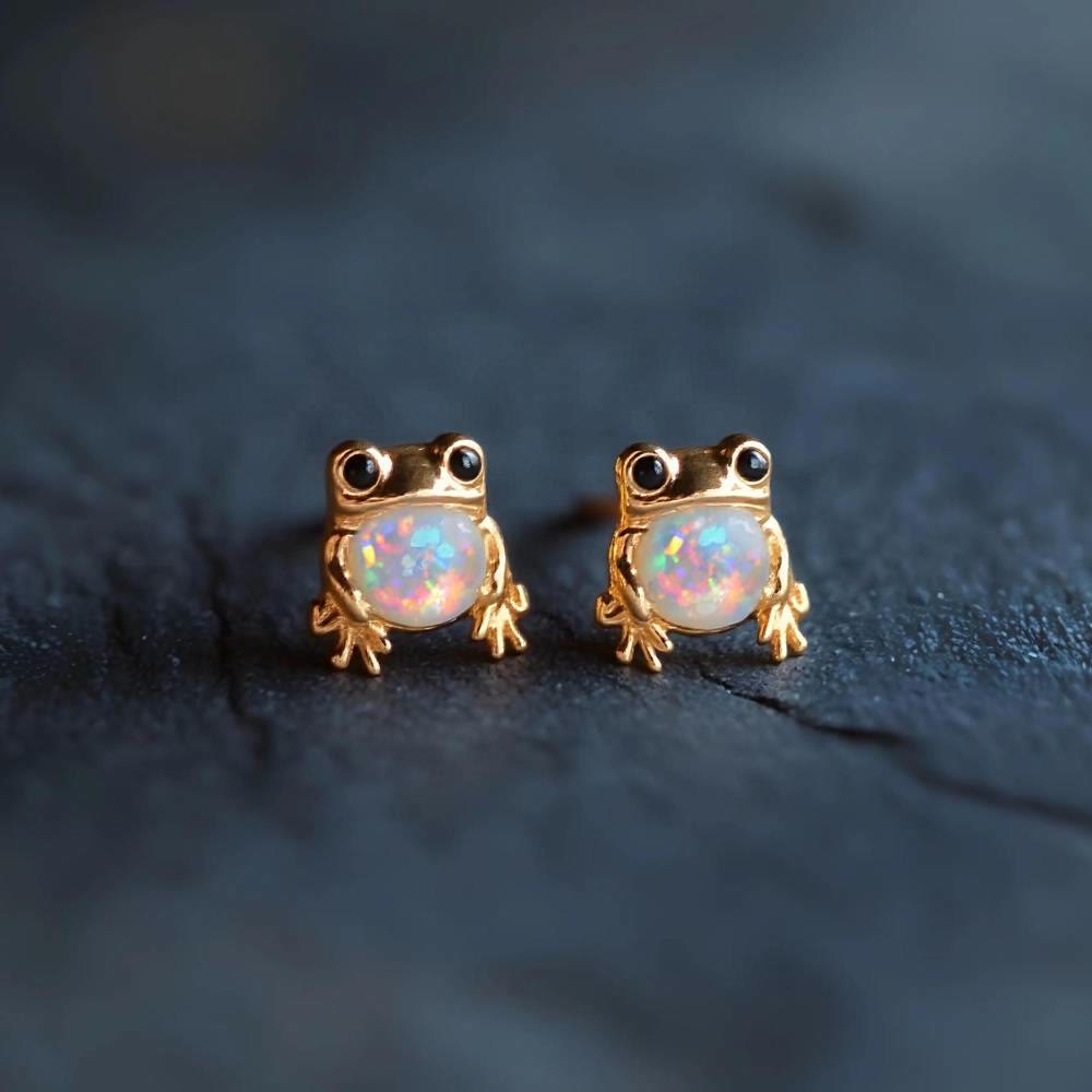 FREE Today: Tiny Frog Penguin Swan White Fire Opal Stud Animal Earrings Lover Gift - image 5