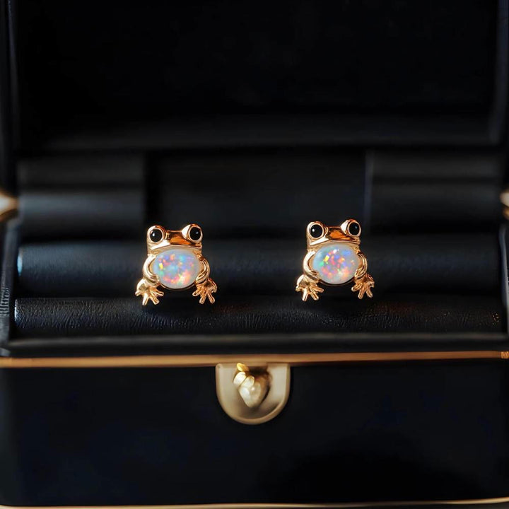 Olivenorma Tiny Frog Penguin Swan White Fire Opal Stud Animal Earrings Lover Gift - image 6