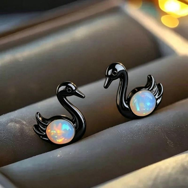 Olivenorma Tiny Frog Penguin Swan White Fire Opal Stud Animal Earrings Lover Gift - Swan - Black - image 21