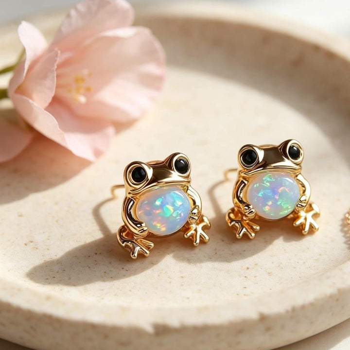 FREE Today: Tiny Frog Penguin Swan White Fire Opal Stud Animal Earrings Lover Gift - image 2