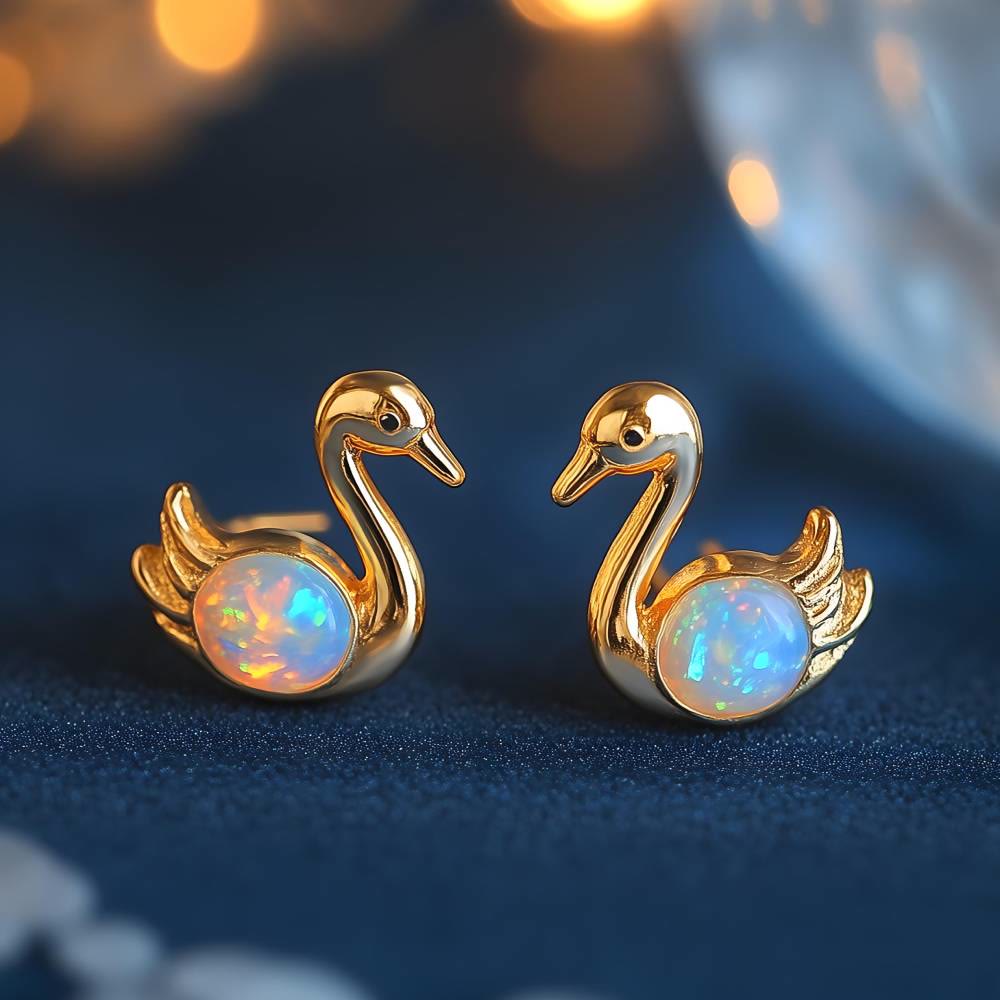 FREE Today: Tiny Frog Penguin Swan White Fire Opal Stud Animal Earrings Lover Gift - Swan - Gold - image 15
