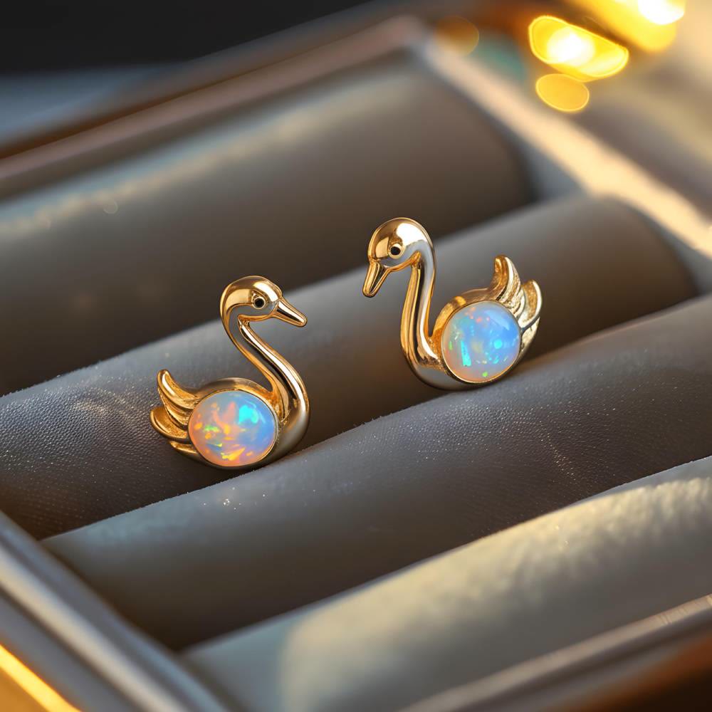 Olivenorma Tiny Frog Penguin Swan White Fire Opal Stud Animal Earrings Lover Gift - image 18