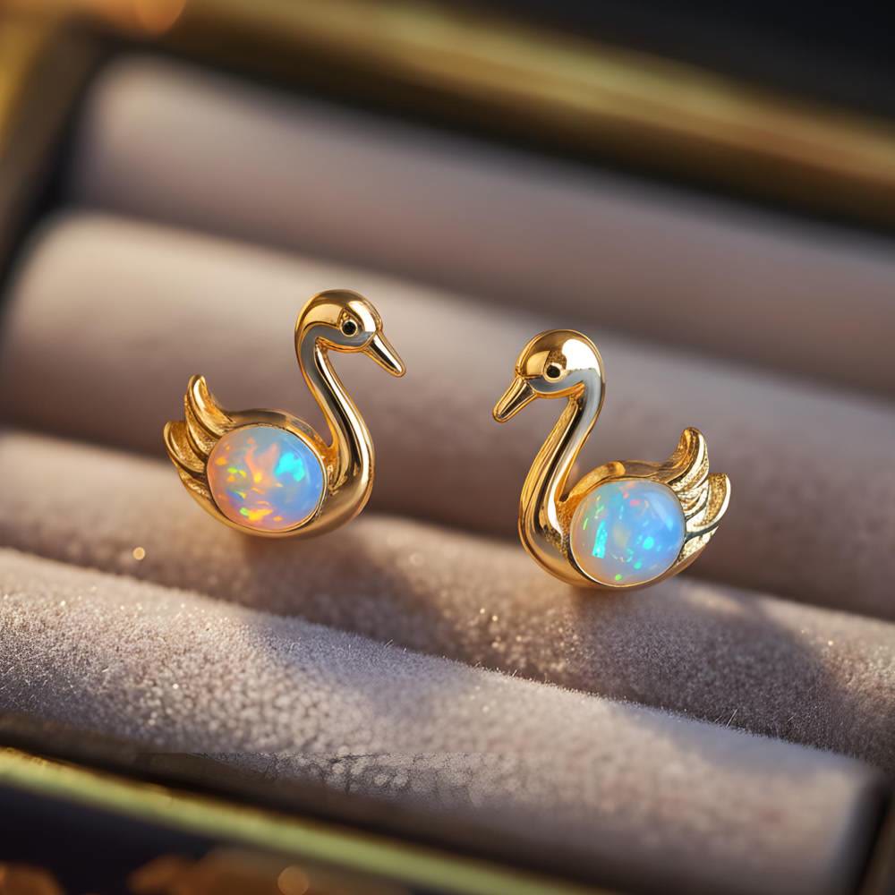 FREE Today: Tiny Frog Penguin Swan White Fire Opal Stud Animal Earrings Lover Gift - image 17