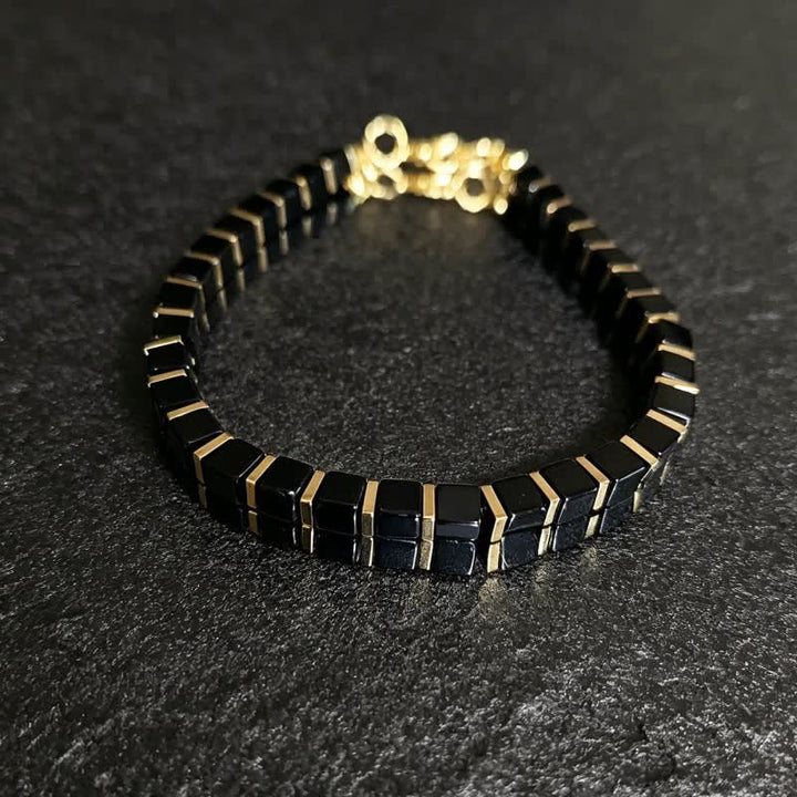Olivenorma Natural Stone Beaded Design & Strength Protection Symbol Bracelet - Obsidian - image 16