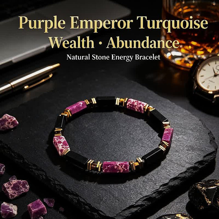 FREE Today: "Seize Opportunities" Black Onyx Labradorite Rectangular Beaded Natural Stone Healing Bracelet - Purple Emperor Jasper & Obsidian - image 19