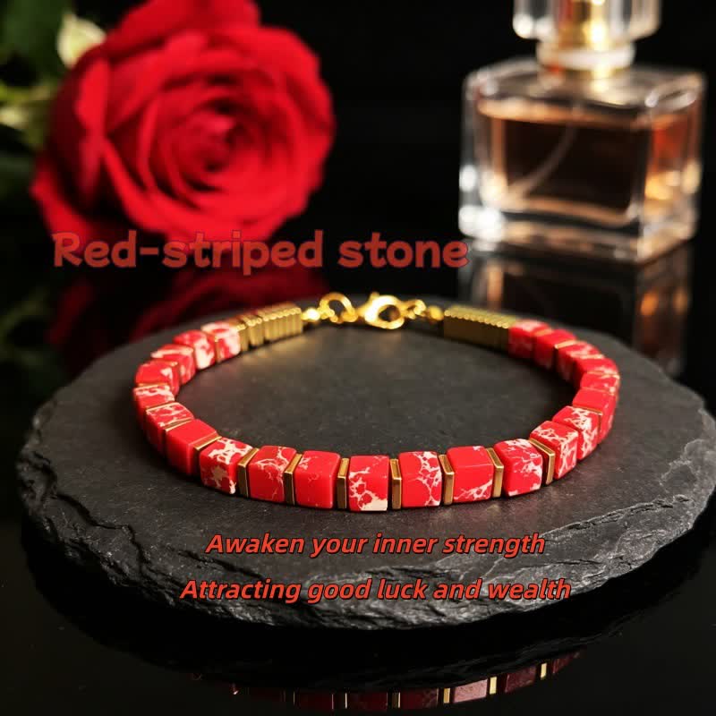 FREE Today: "Seize Opportunities" Black Onyx Labradorite Rectangular Beaded Natural Stone Healing Bracelet - Red-striped Stone - image 31