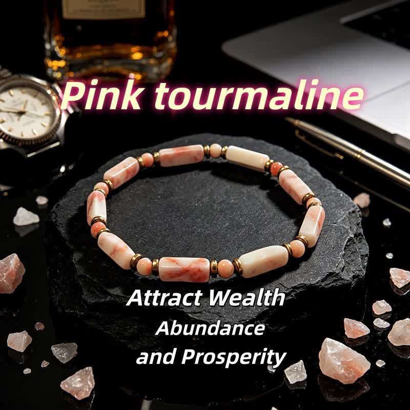 FREE Today: "Seize Opportunities" Black Onyx Labradorite Rectangular Beaded Natural Stone Healing Bracelet - Pink Tourmaline - image 28