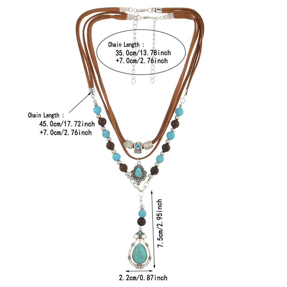 FREE Today: 2Pcs Vintage Turquoise Beads Multi-Layer Necklaces for Women Bohemian Ethnic Style - image 9