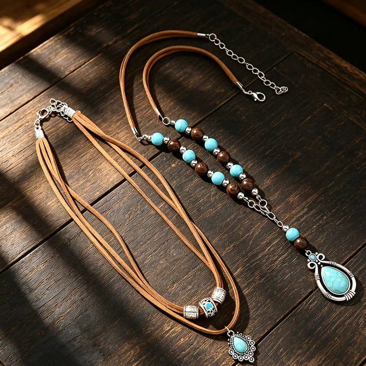 FREE Today: 2Pcs Vintage Turquoise Beads Multi-Layer Necklaces for Women Bohemian Ethnic Style - image 6